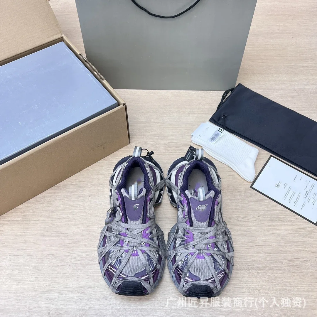 Balenciaga SS25 Purple Distressed Strapped Runners
