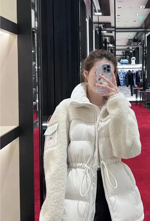 Mengjia Escaut Stand Collar Shearling Jacket Detail