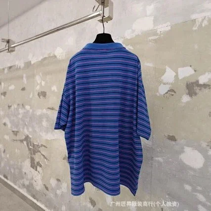 B Wheat-Embroidered Striped Polo Loose Unisex Detail