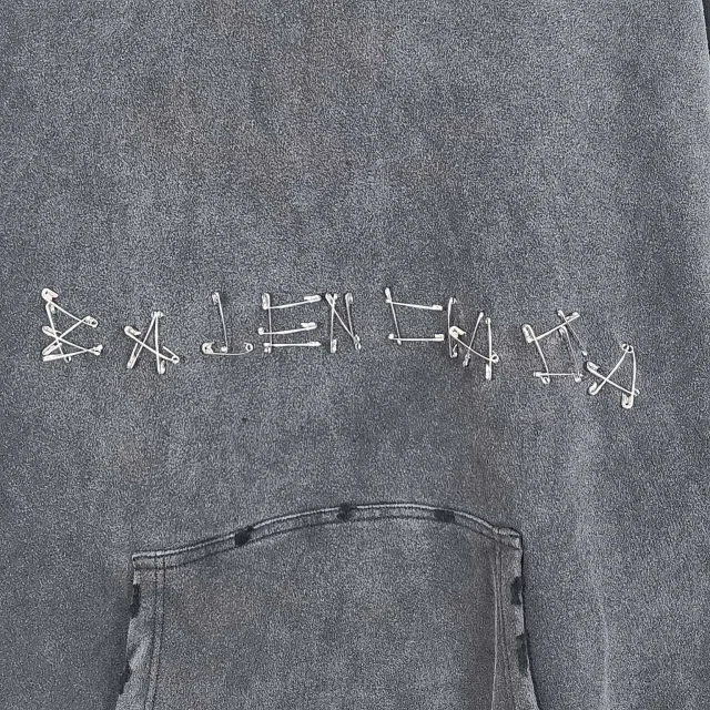 Paris AW24 Pin Logo Distressed Hoodie Unisex Detail