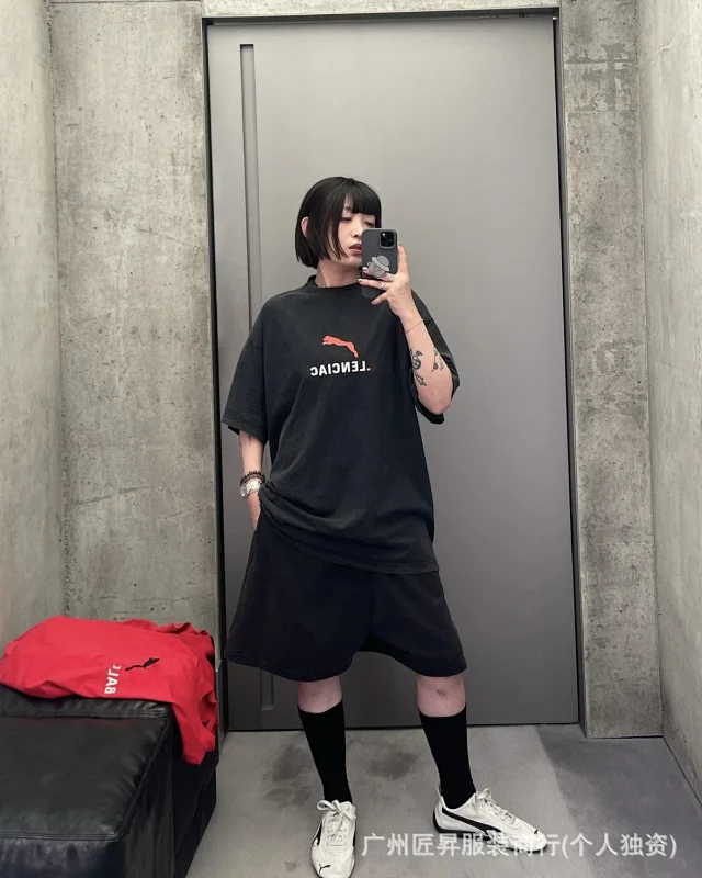 Authentic Balenciaga Paris Print Washed Tee Detail