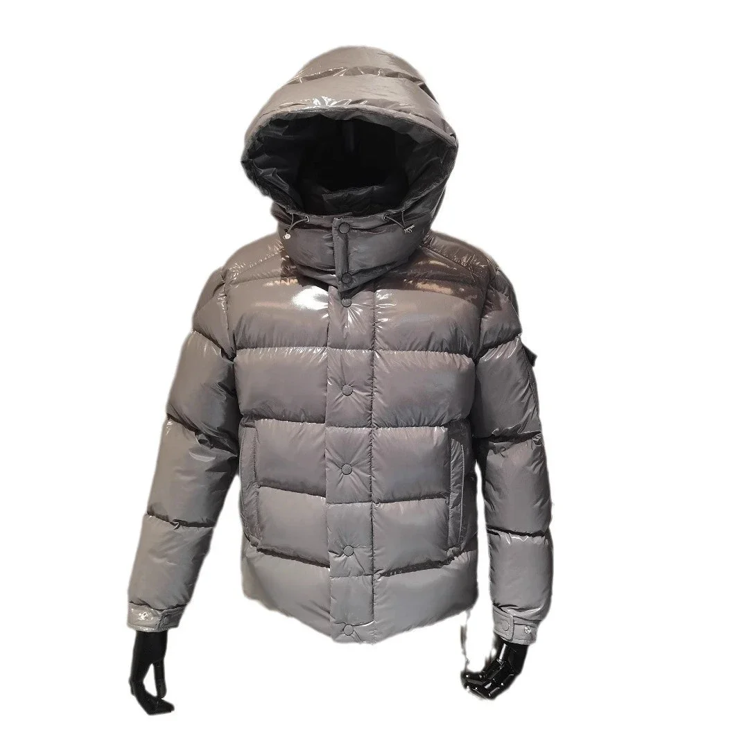 Mengjia25 Shiny Gray Hooded Puffer