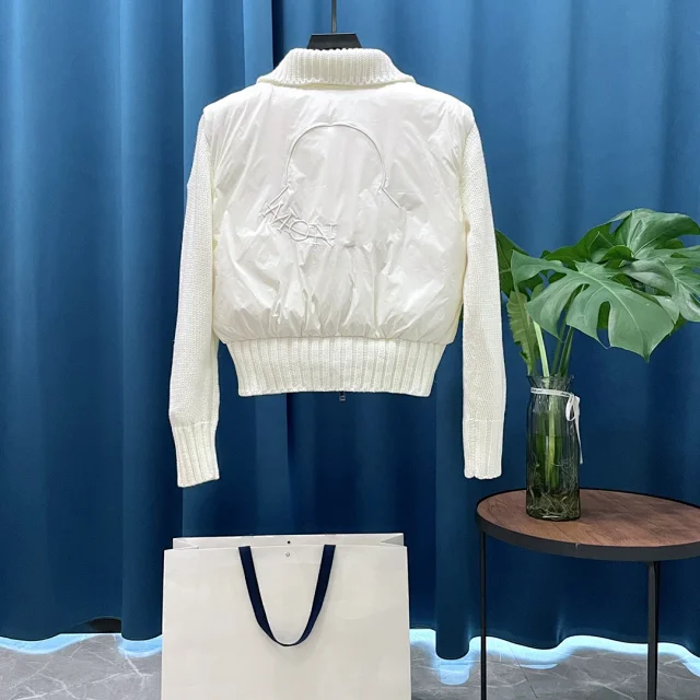 Meng Jia Women's Back-Embroidered Knit-Puffer Cream Detail