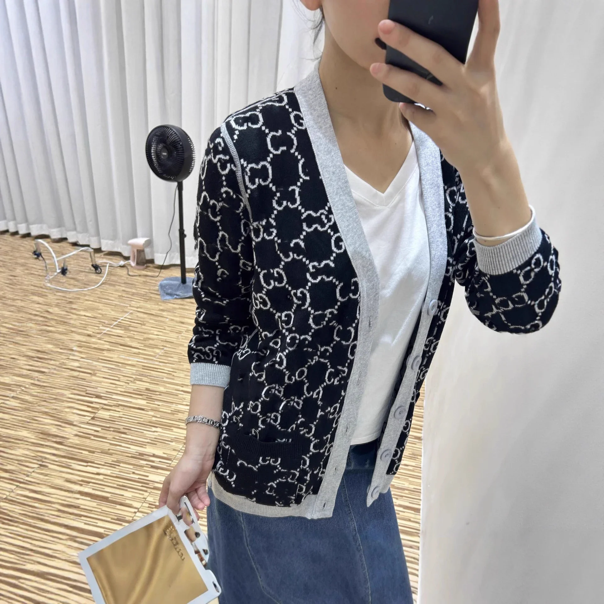 Gucci Monogram Reversible V-Neck Cardigan