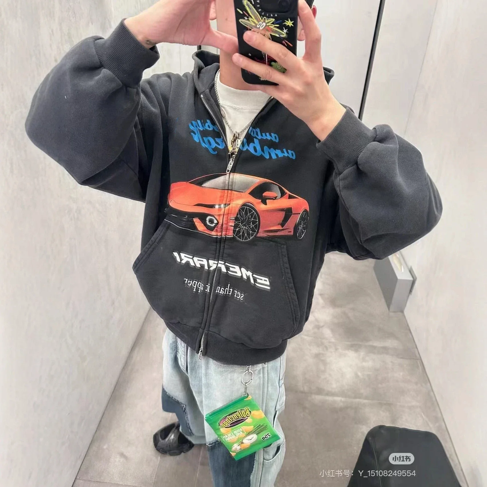 Balenciaga Car Logo Zip Hoodie Black