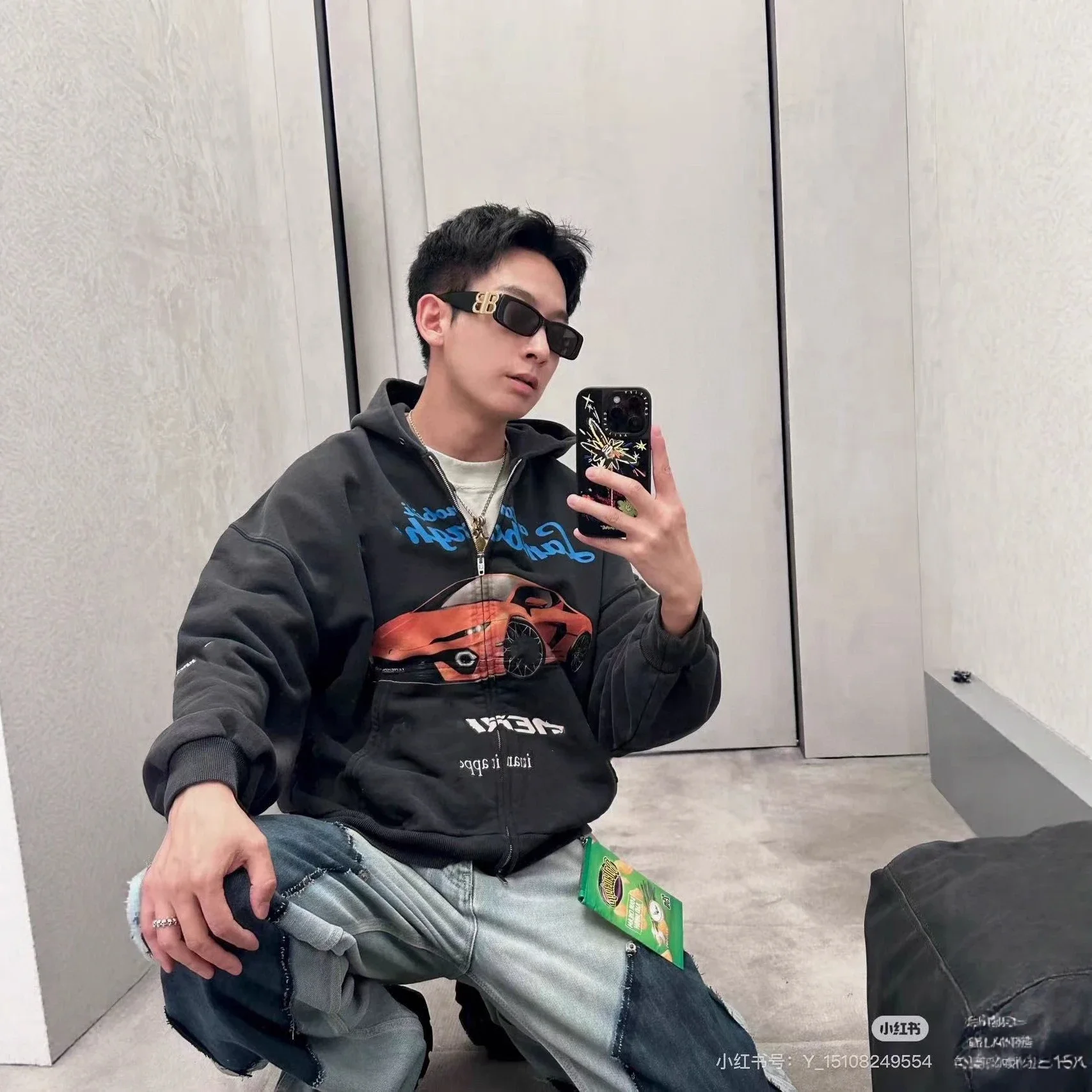 Balenciaga Car Logo Zip Hoodie Black