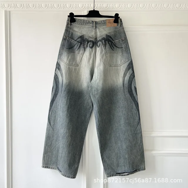 Balenciaga Dragon Print Ripped Jeans Unisex Detail