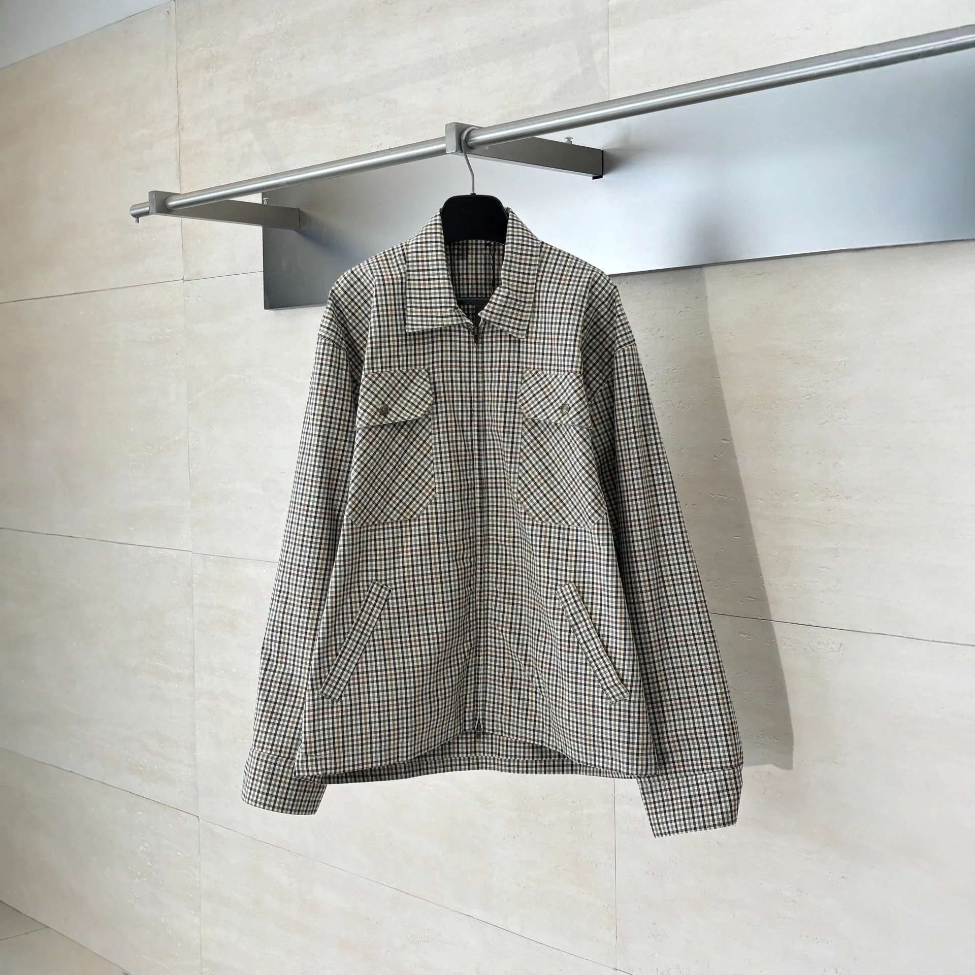 Balenciaga SS24 Plaid Long-Sleeve Lapel Jacket
