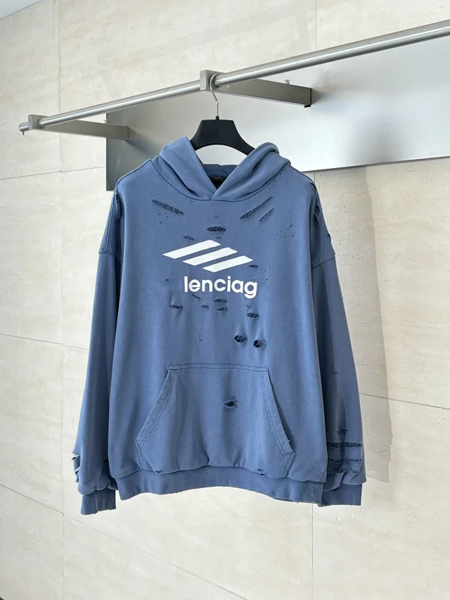 B A/W Distressed Hoodie Unisex Detail