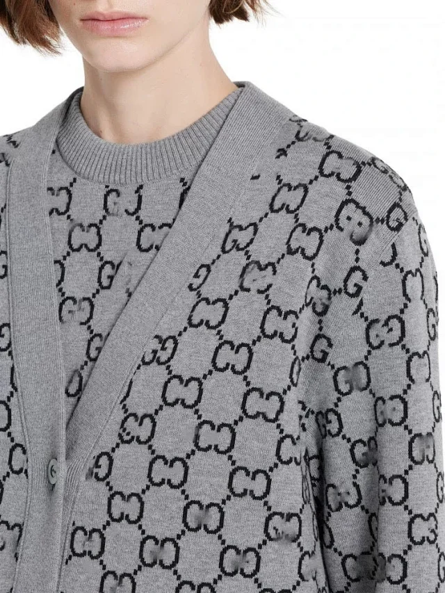 Gucci Monogram Reversible V-Neck Cardigan Detail