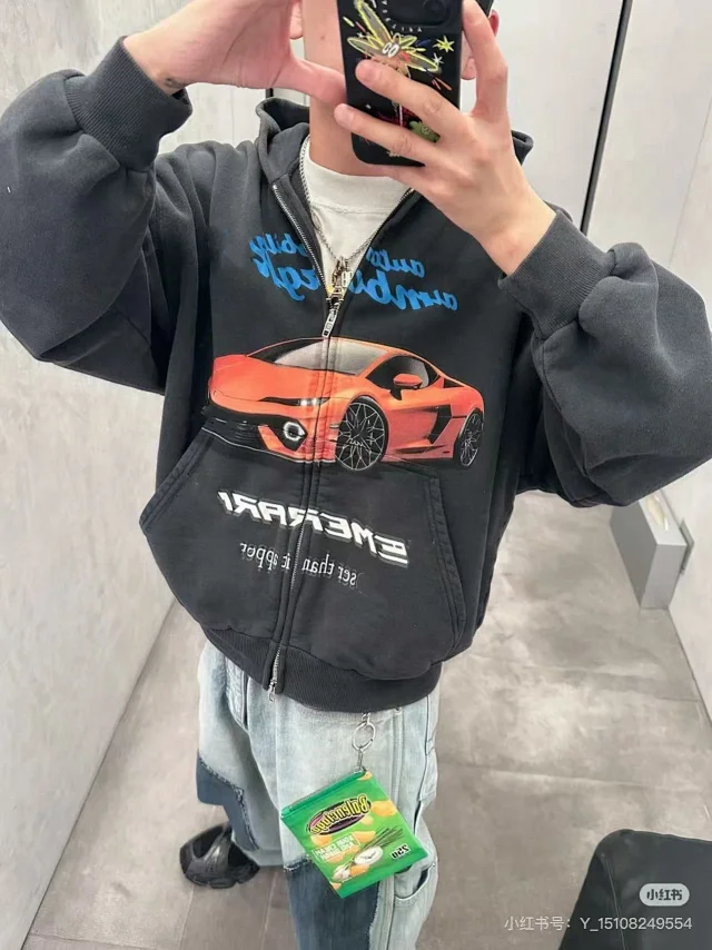 Balenciaga Car Logo Zip Hoodie Black Detail
