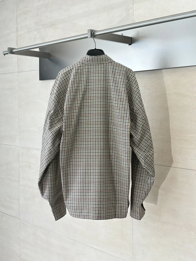 Balenciaga SS24 Plaid Long-Sleeve Lapel Jacket Detail