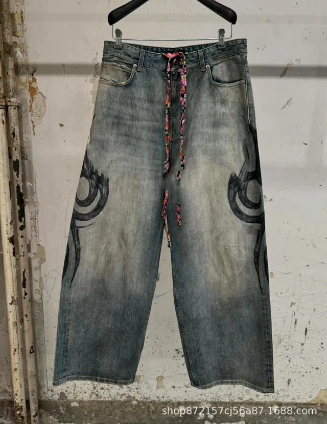 Balenciaga Dragon Print Ripped Jeans Unisex Detail