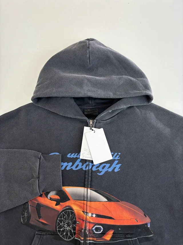 Balenciaga Car Logo Zip Hoodie Black Detail
