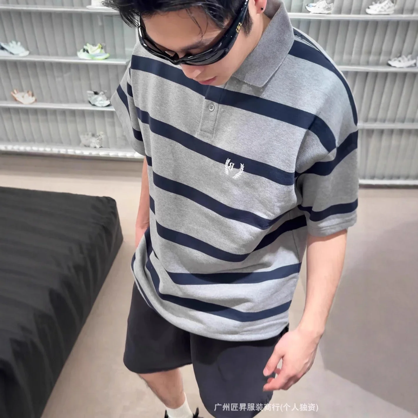Balenciaga New BB Striped Wheat-Embroidered Polo