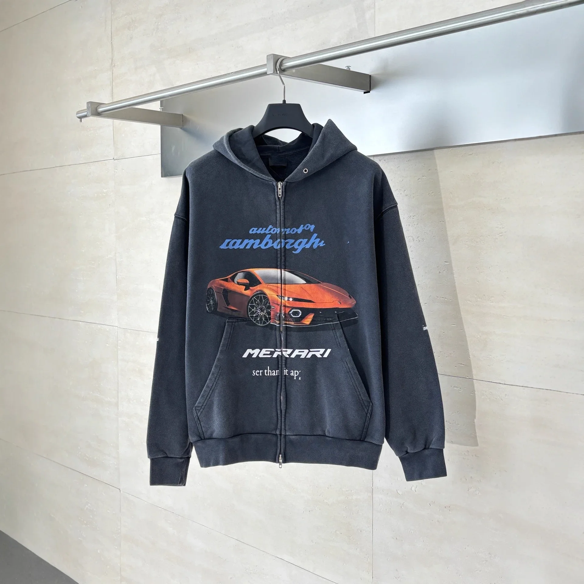 Balenciaga Car Logo Zip Hoodie Black