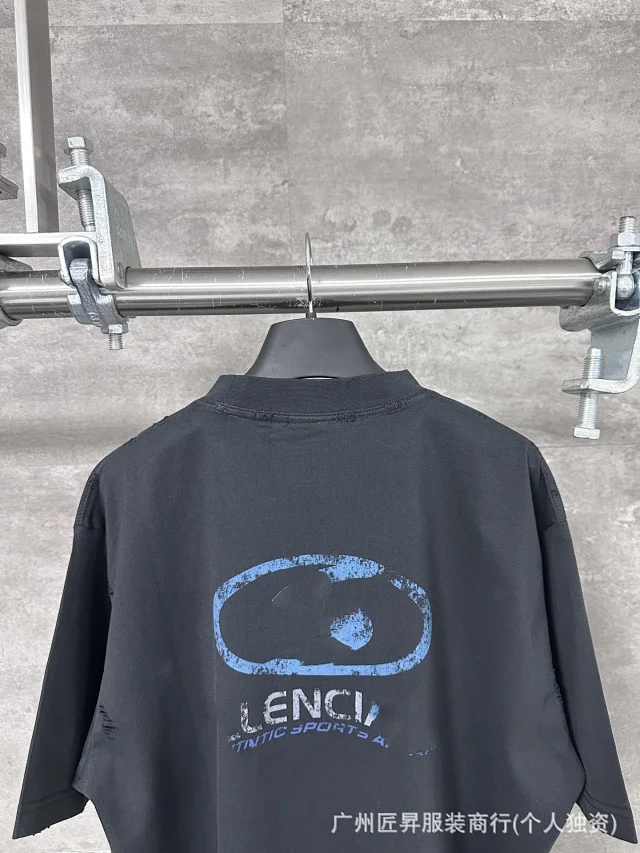 Balenciaga SS24 Distressed Blurred Logo Tee Detail