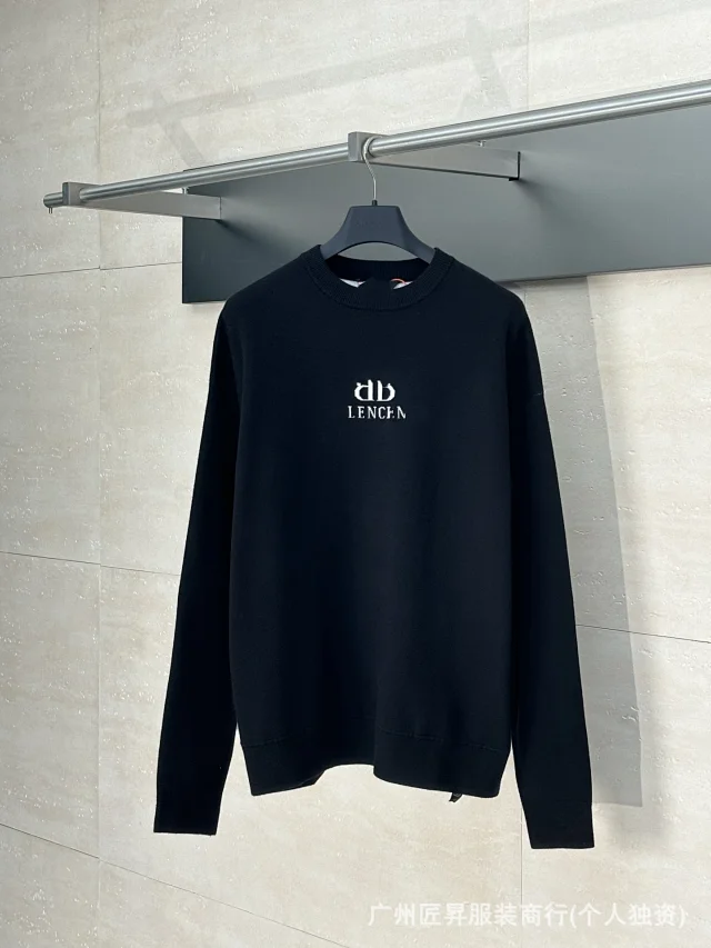 New B Jacquard-Knit Round-Neck Pullover Detail