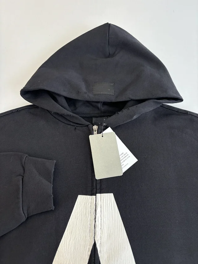 Balenciaga 25SS Ripped Logo Zip Hoodie Detail