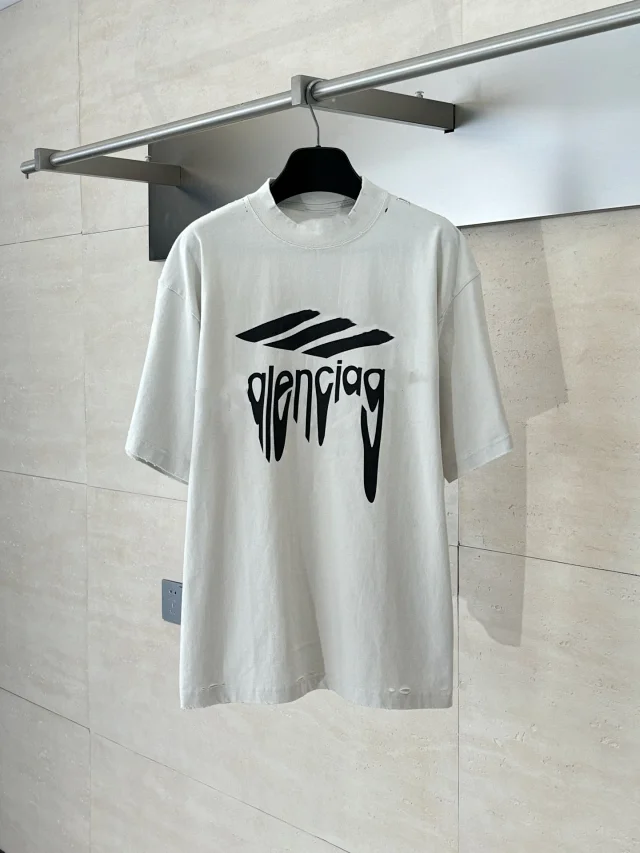 Balenciaga 25SS Distressed Melt Print Tee Detail