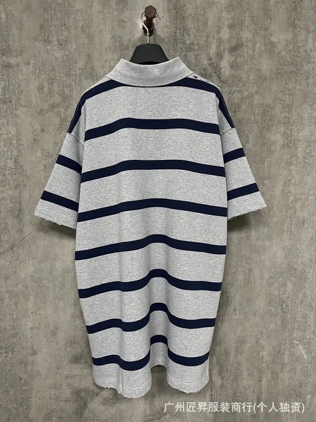 Balenciaga New BB Striped Wheat-Embroidered Polo Detail