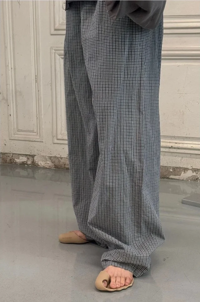 New BLCG Unisex Cotton-Linen Check Pants Detail