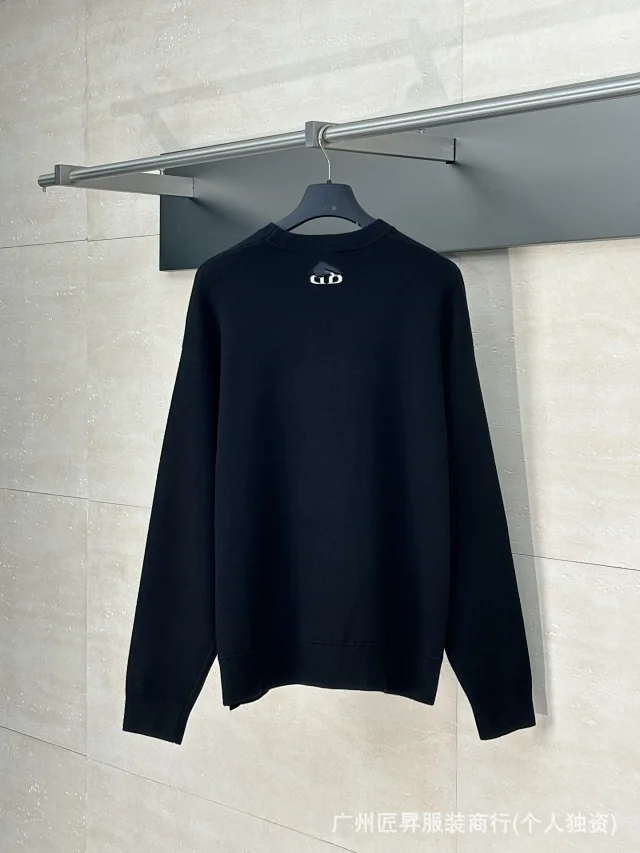 New B Jacquard-Knit Round-Neck Pullover Detail