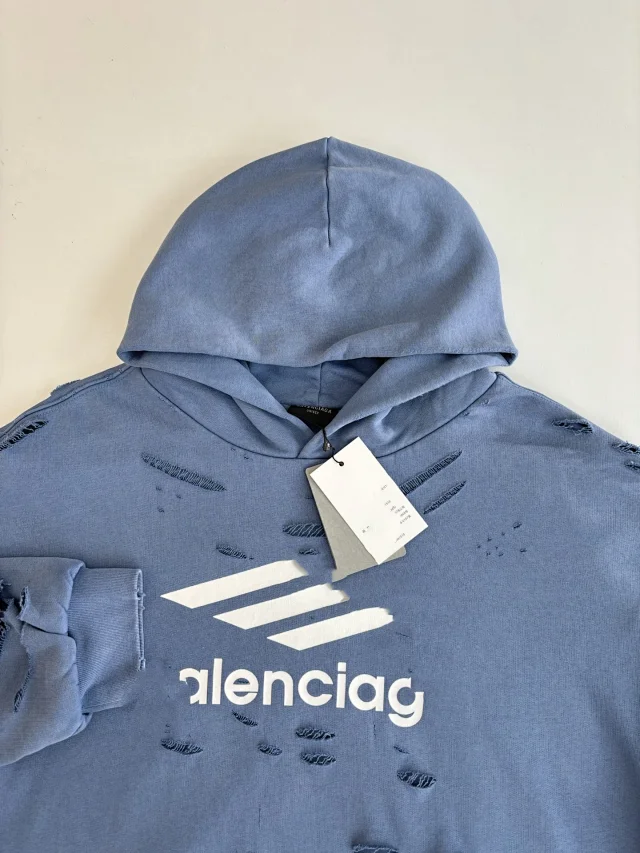 B A/W Distressed Hoodie Unisex Detail