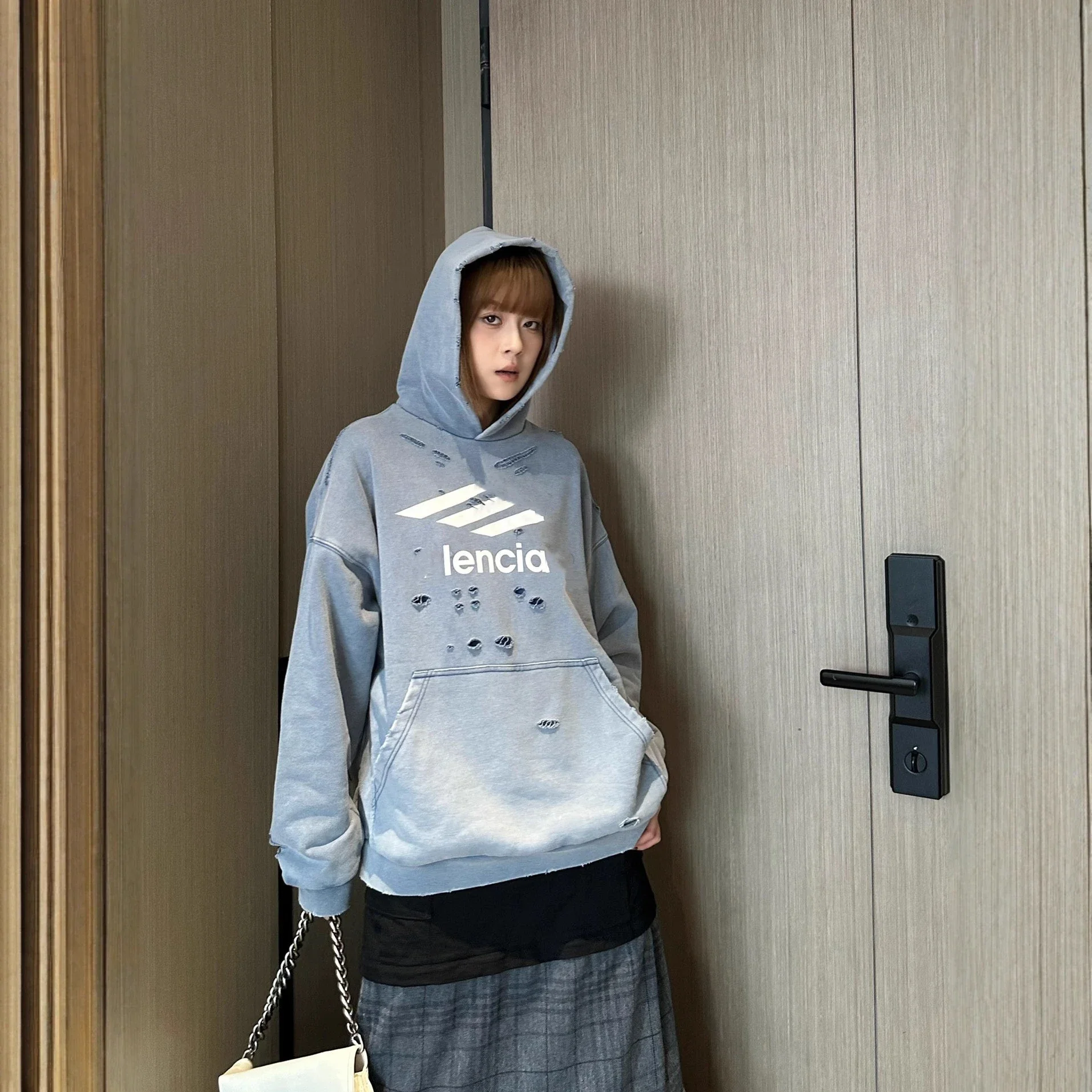 B A/W Distressed Hoodie Unisex