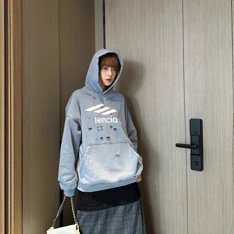 B A/W Distressed Hoodie Unisex