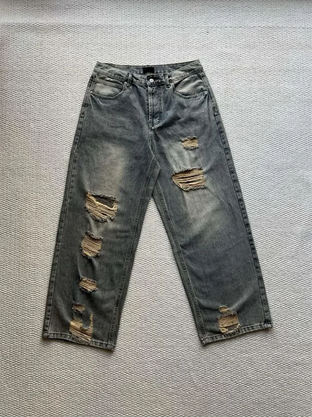 Balenciaga SS25 Distressed Knee - Ripped Jeans Detail