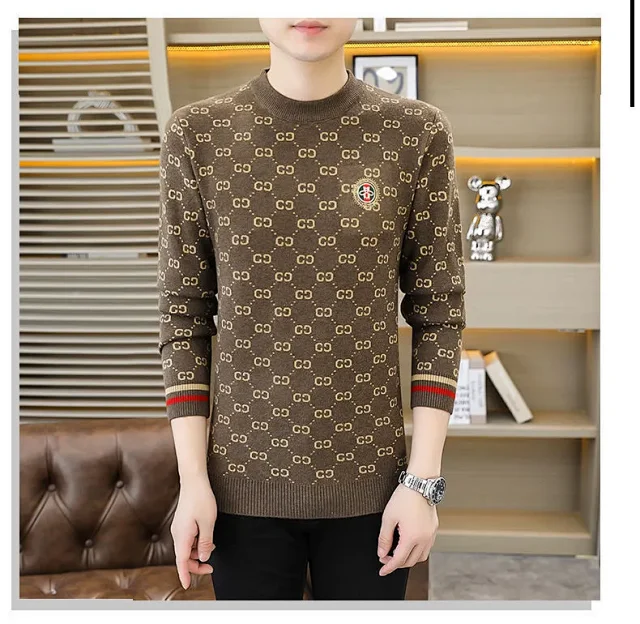Men's Jacquard Thick Sweater with Rhinestones Detail