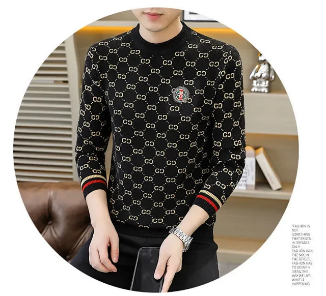 Men's Jacquard Thick Sweater with Rhinestones Detail