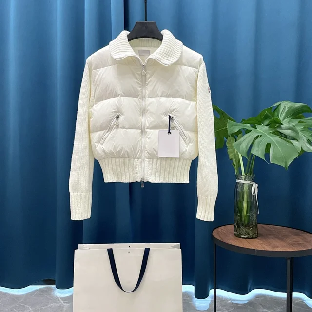 Meng Jia Women's Back-Embroidered Knit-Puffer Cream Detail