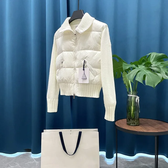 Meng Jia Women's Back-Embroidered Knit-Puffer Cream Detail