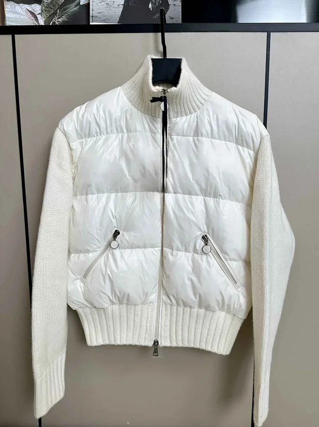 Meng Jia Women's Back-Embroidered Knit-Puffer Cream Detail