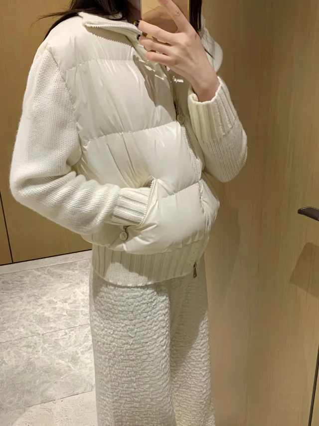 Meng Jia Women's Back-Embroidered Knit-Puffer Cream Detail