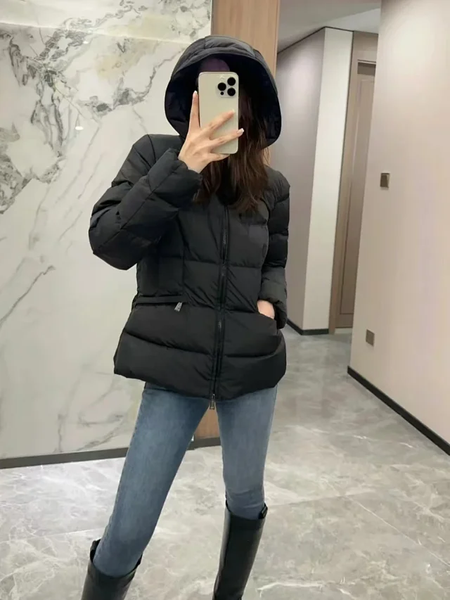Moncler Women's Hooded Slim-Fit Down Jacket Detail