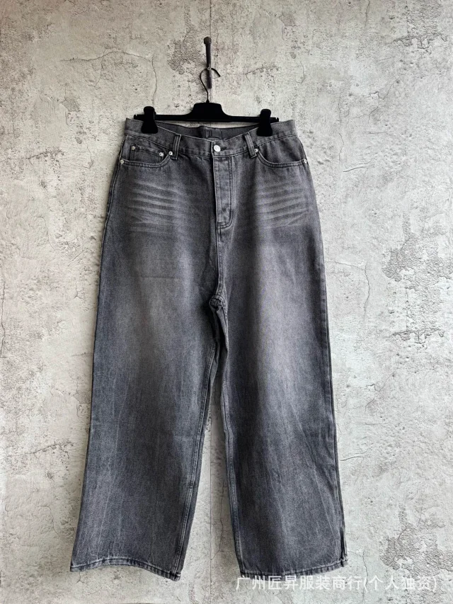 Paris Retro Black Denim Wide Leg Pants Detail