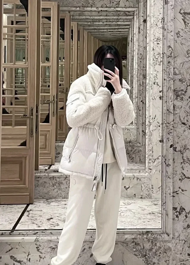 Mengjia Escaut Stand Collar Shearling Jacket Detail