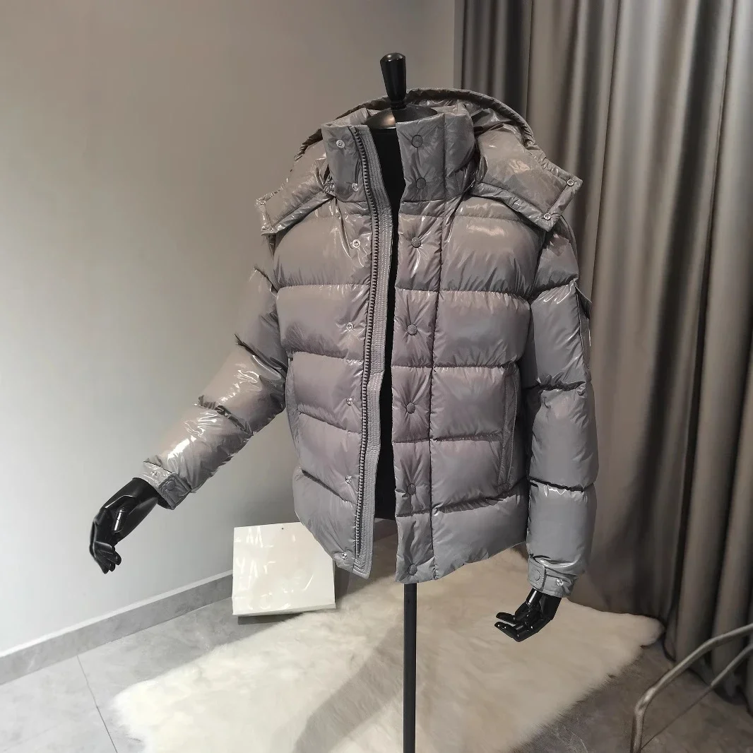 Mengjia25 Shiny Gray Hooded Puffer