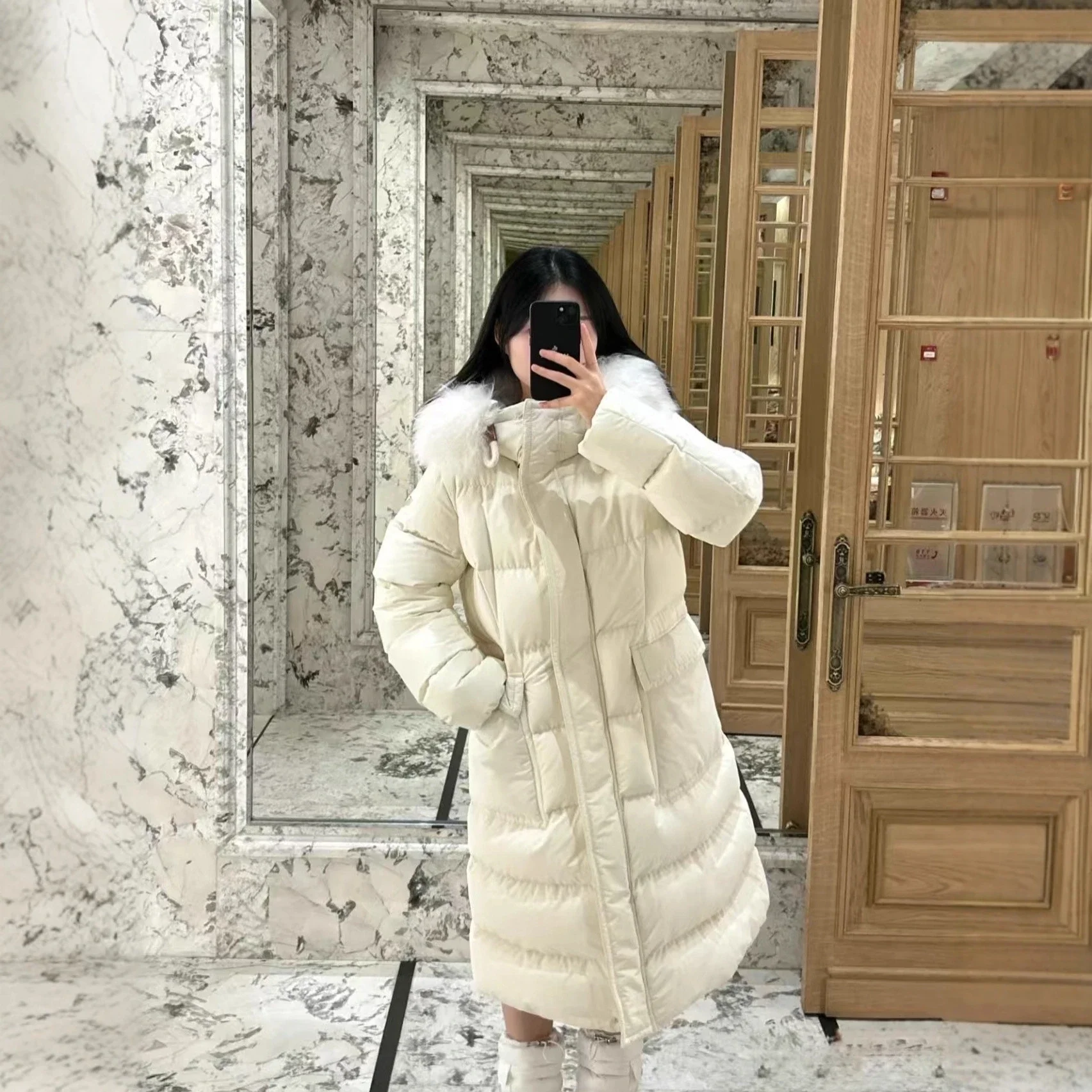 New Mengjia Women's Long Hooded Puffer