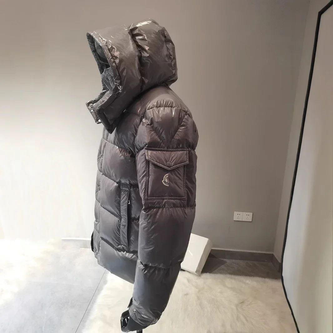 Mengjia25 Shiny Gray Hooded Puffer