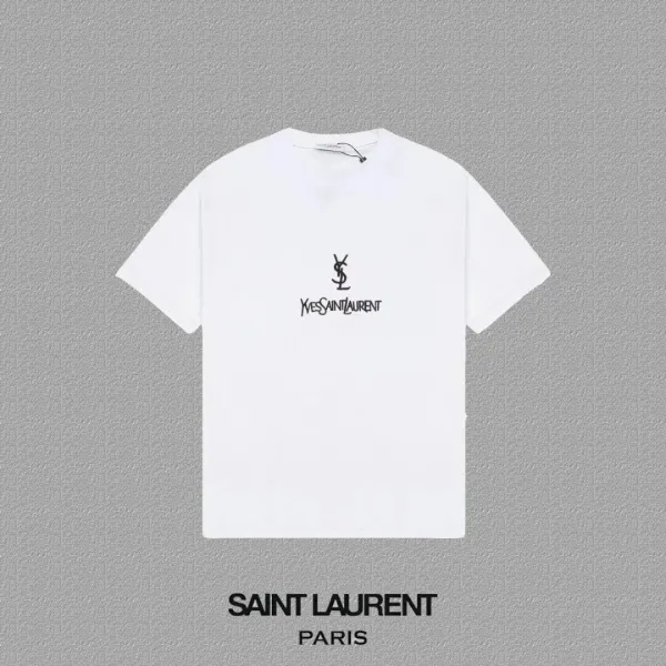 Saint Laurent Monogram Logo White T-Shirt - 1