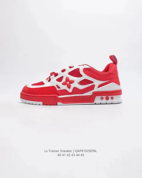 Louis Vuitton Trainer Sneaker Red and White Sneakers - 1