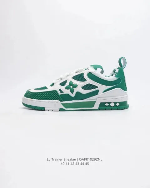 Louis Vuitton Trainer Sneaker Green and White Sneakers - 1