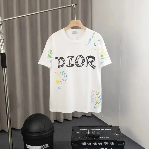 Dior Paint Splatter Logo T-Shirt White - 1