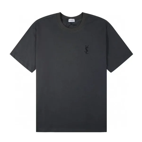 Saint Laurent Monogram Embroidered Black T-Shirt - 1