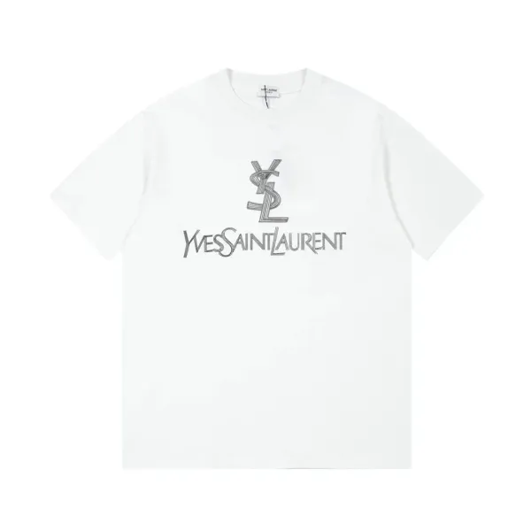 Saint Laurent Monogram Logo White T-Shirt - 1
