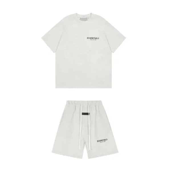 Fear of God Essentials Logo Print Gray T-Shirt and Shorts Set - 1